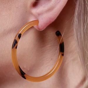 Brown Tortoise Shell Hoop Earrings Resin New